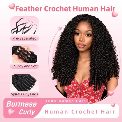 Burmese Curly Crochet Human Hair, Miracle Knots