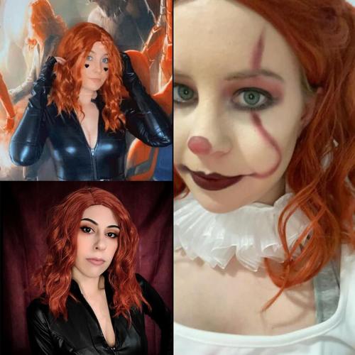 BUFASHION 14 Women Short Orange Red Kinky Straight Cosplay Synthetic Wigs With Air Bangs 46 Colors Available (Orange Red)