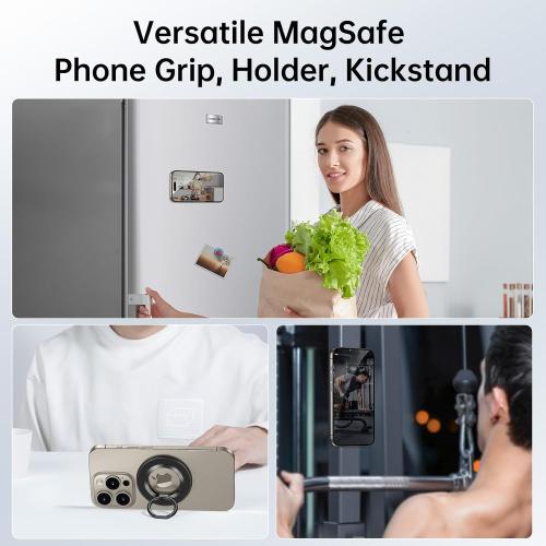SYNCWIRE Magnetic Phone Ring Holder for MagSafe, 360° Rotation Cell Phone Grip Stand Finger Ring Kickstand Two-Sided Magnet Compatible with iPhone 17 Pro Max 16 15 14 13 12 MagSafe Accessories