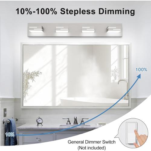 LED Modern Bathroom Vanity Light Fixtures, Dimmable Brushed Nickel Vanity Lights for Bathroom Lighting Fixtures Over Mirror, with 360° Rotatable Acrylic Heads 4-Light 28-inch (Cool White 6000K)