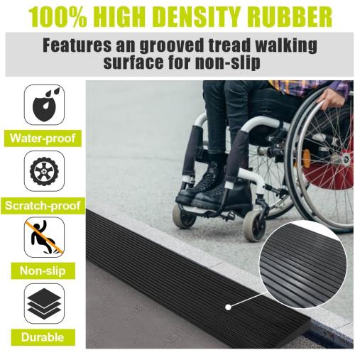 0.8 Rise Rubber Threshold Ramp Doorway, Recycled Solid Rubber Wheelchair Ramp with 2204 Lbs Load Capacity, Temporary Driveway Curb Ramps for Handicap, Door, Scooters (35.4 Lx 5.9 W)