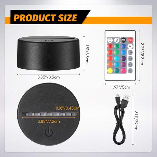 6 Pieces 3D Night LED Light Lamp Base 16 Colors LED Display Base with Remote Control and USB Cable, Christmas Light Lamp Display Acrylic for Restaurant Shop(Small,Black)