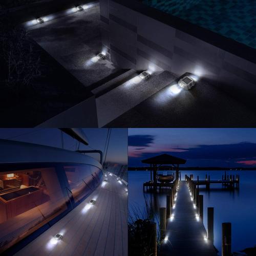 SILVER JACKYLED 12 Pack Upgraded Solar Driveway Marker Lights with Switch Outdoor Solar Powered Deck Waterproof LED Boat Dock Lights Aluminium Warning Step Lighting for Path Walkway, Bright White