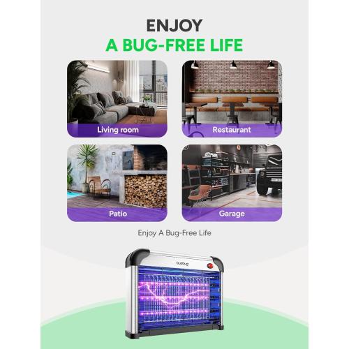 Buzbug LED Bug Zapper Indoor, 3 Lamps Enhance Insect Attraction, 3800V High-Voltage, Up to 50,000 Hrs Lifespan Lamps, Electric Mosquito Zapper, Fly Trap Mosquito Trap, Fly Killer Fly Zapper -MA009