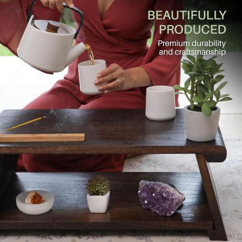 ENSO SENSORY Uji Meditation Table - Premium Japanese Altar Table & Shrine Stand - Tatami Chabudai Puja Folding Table - Low Tea Table for Sitting on The Floor -Sleek Finish, Lightweight Paulownia Wood