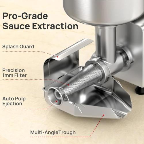Electric Tomato Strainer, 450W Tomato Juicer Maker Machine | Commercial Stainless Steel Tomato Press & Sauce Maker with Pure Copper Motor for Blueberry Strawberry Jam, 200-350 lbs/h 110V