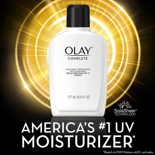 Olay Face Moisturizer, Complete with Sunscreen SPF 15, Daily Facial Lotion for Normal Skin, Lightweight Hydrating Broad Spectrum Sun Protection - Vitamin C, E, and Niacinamide - 6 Oz