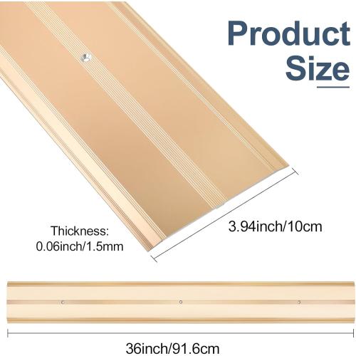 Aluminum Metal Door Threshold, Floor Transition Strip, 36'' L x 4'' W x 0.1'' H, Flat-Profile Threshold, Flooring Gaps Carpet Vinyl Wood, Stylish Doorway Transition Draft Protection (Gold)