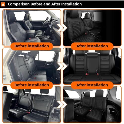 Seat Covers Custom Fit for Toyota 4Runner 2007-2024: 7 Seats Full Set Seat Cushion Protectors Waterproof Leather Comfortable Breathable Compatible Airbag (Black, 3 Rows 7 Seats)