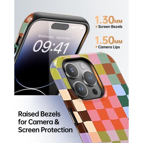 Colorful Checkered Phone Case for iPhone 15 Pro Max, Compatible with Magsafe, Trendy Cute Gingham Aesthetic Fun Magnetic Slim Shockproof Protective Women Girl Cover Case