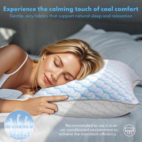 Bed Pillows Queen Size for Sleeping - Cooling Down Alternative Breathable Soft Pillows Set of 2 for Side, Back, and Stomach Sleepers - Hotel Quality Fluffy Microfiber Fill Skin-Friendly