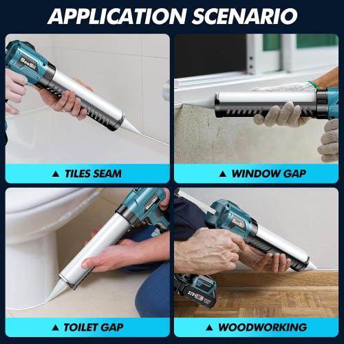 Seesii Battery Powered Cordless Caulking Gun, Electric No Drip Caulk Tool for 10 Oz Glue, Automatic Dripless Power Caulking Guns for Silicone Adhesive