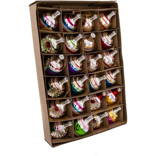 Kurt Adler Early Years Mini Glass Ornament Set of 24 - Ball and Reflector