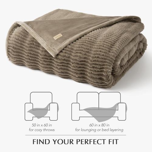 EVERGRACEHOME Ultra Soft Faux Fur Throw Blanket for Couch, Luxury Sculpted Texture Faux Blanket for Bed, Fluffy Thick Plush Warm Fuzzy.