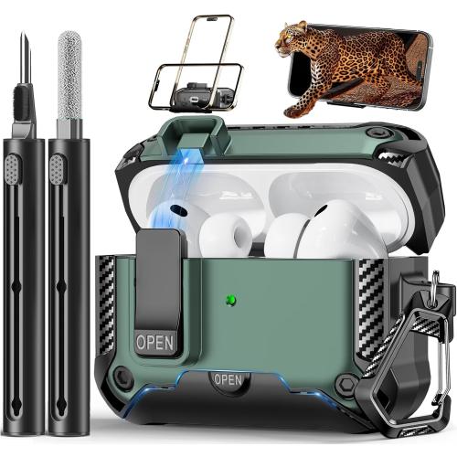 for AirPods Pro 3 Case (2025) with Phone Stand,Full Drop Protection Automatic Snap Switch Design with Cleaner Kit for iPod Pro 3rd Charging (USB-C/Lightning Cable)