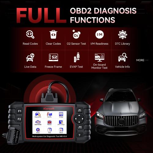 Bidirectional Diagnostic Tool for Most Mercedes-Benz/Sprinter/Smart from 1996-2023 iCarsoft MB V3.0 2025 Version 38  Reset Service OBD2 Full System Scanner Battery Test Actuation Test AutoVIN