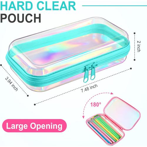 Sanwuta 6 Clear Hard Zipper Case, Holographic, 7.48 x 3.94 x 2 Inch