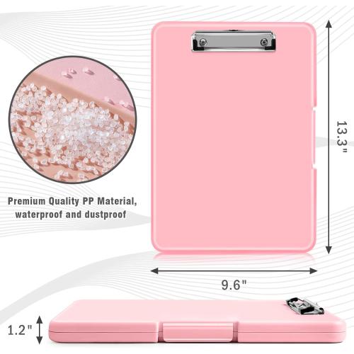 ANZNKU Clipboard with Storage 13x9.6in Storage Clipboard Heavy Duty, Plastic Clip Board with Side Opening, Nursing Clipboards Foldable, Letter Size Smooth Writing for Work, Study(Light Pink)