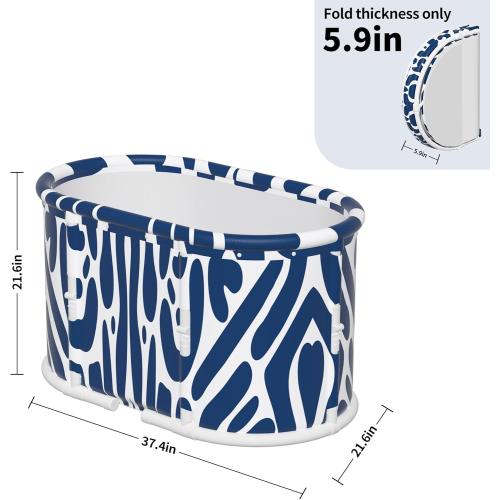 31.5 Extra Large Portable Bathtub, Foldable bathtub for adults,Family Soaking Tub, Affordable,Lightweight,One second collapsible bathtub (Oval, Blue Bowen)