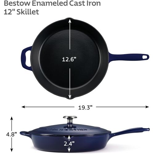 Tramontina Bestow Enameled Cast Iron Skillet with Lid, 12-inch Frying Pan, Blue