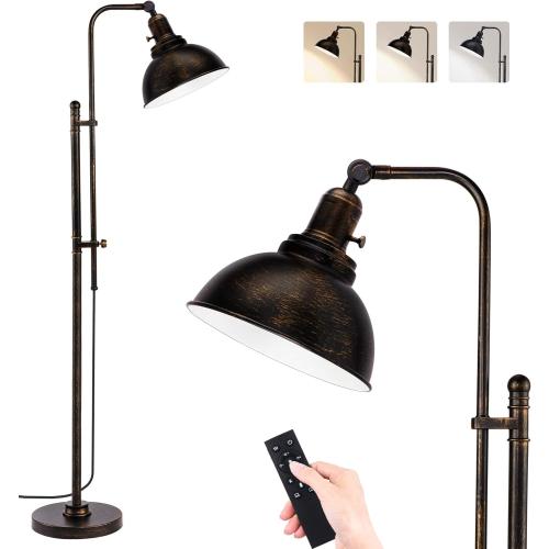 PARTPHONER Industrial Floor Lamp Adjustable, Rustic Farmhouse Reading Lamp in Aged Black Finish, Modern Standing Lamp with Remote Control Metal Shade for Living Room Bedroom Study Room Office Hotel