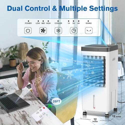 Evaporative Air Cooler, Swamp Cooler with 3 Gal Water Tank, 20H Cooling Time Swamp Cooler Air Conditioner, 80°oscillation,Portable Cooling Fan for Office/Room/Garage/Kitchen