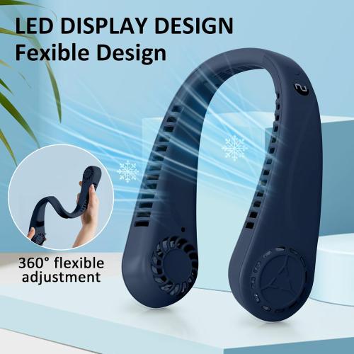 Navy Blue Portable Bladeless Hanging Neck Fans with Screen Display and 5 Speeds Levels, USB Rechargeable, 360° Cooling Wearable Personal Fan for Work Travel Sport Outdoor (Blue)