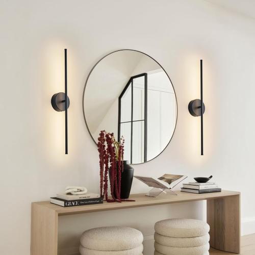 KARTOOSH Removable Battery Operated Wall Sconces Set of Two | 28.3 Inch Black Wireless Wall Sconces with Remote 350°Rotate 3 CCT & Dimming for Living Room, Bedroom, Hallway