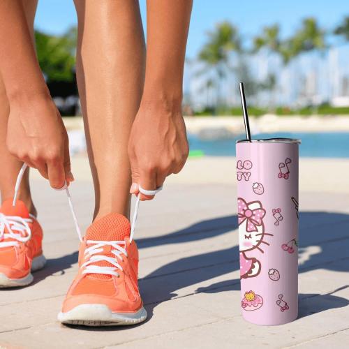 Tumbler for Adults Water Bottle Double Wall Cups for Kids 20 oz Pink Coffee Mug Stuff Cat Insulated Cup Gifts for Girl Women