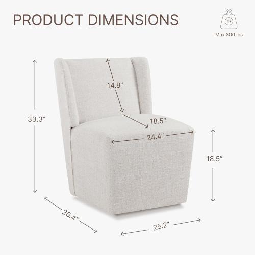 Upholstered Dining Chairs Set of 1 with Casters, Wingback Modern Side Armless Deskchair with Rollers for Diningroom Bedroom Livingroom Reading Room, Linen Fabric