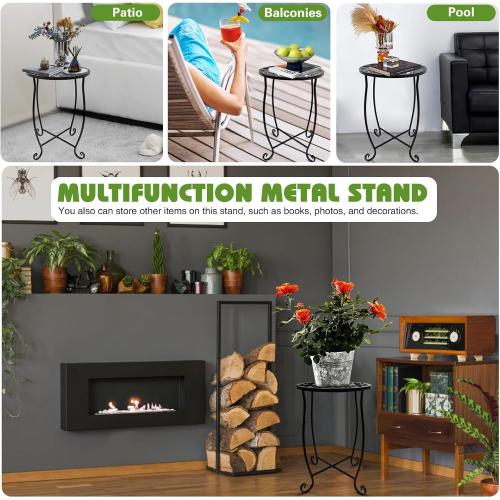 Small Side Tables for Small Space, 2 Pack Metal Outdoor Indoor Side Table, Weather Resistant Mini Metal Round Side Table Pool Chair Side Table for Patio Yard Porch Balcony Garden Bedside, Black