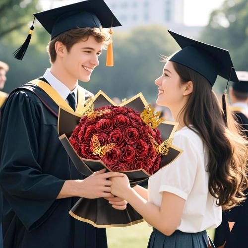 Waipfaru Glitter Roses Bouquet, DIY Fake Glitter Flowers Bouquet, Everlasting Shiny Artificial Red Rose Bouquet, Anniversary, Engagement, Wedding，24 Roses