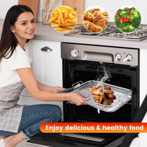 Air Fryer Basket for Oven,2 Pieces 12.2'' * 8.74'' Non-stick Stainless Steel Mesh Grill Basket Air Fryer Baking Accessories Rack Roasting Basket for Convection Oven with Air Fryer, Dishwasher Safe
