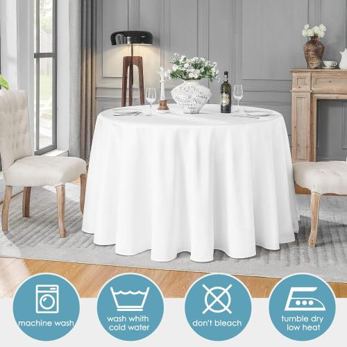 VidaFete Round Tablecloth 132inch 6pack Polyester Table Cloth, Stain Wrinkle Resistant Polyester Dining Table Cover for Kitchen Dinning Party Wedding Rectangular Tabletop Buffet Decoration(White)