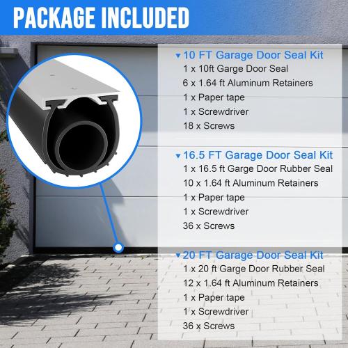 16.5 FT Garage Door Seals Bottom Rubber, Heavy Duty U O Ring Garage Door Bottom Seal with Aluminium Track Retainer Kit, Universal Garage Door Weather Stripping for Home Garage Protection
