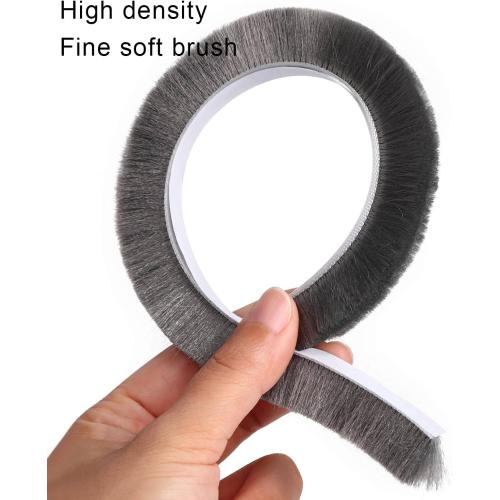 Door Brush Seal, 33Feet, Felt Pile Weather Stripping for Doors, Weather Strip for Windows Cabinet, Self Adhesive Draft Blocker, Dust Stopper Sliding Door Seal Winter, Grey 10m