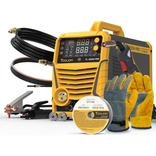 TOOLIOM 200A 5-in-1 Aluminum MIG Welder Kit, Wire & Gloves | 5 in 1 MIG/flux MIG/spool gun MIG/Lift TIG/stick welder, 110/220V Dual Voltage, smart synergic control
