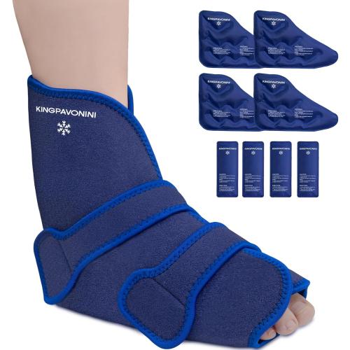 KingPavonini Ankle Foot Ice Pack Wrap for Sprained Ankle and Surgery Recovery, Reusable Gel Ice Packs for Feet Injuries, Plantar Fasciitis, Achilles Tendonitis, Hot/Cold Therapy (1 Wrap 8 Gel Packs)