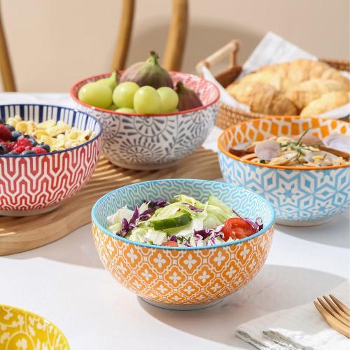 Selamica Ceramic Cereal Bowls Set of 6, 24 Oz Deep Soup Bowls for Kitchen, 5.9 Inch Dessert Bowls for Salad, Pasta, Oatmeal, Ramen, Microwave Dishwasher Safe, Set of 6, Assorted Colors____