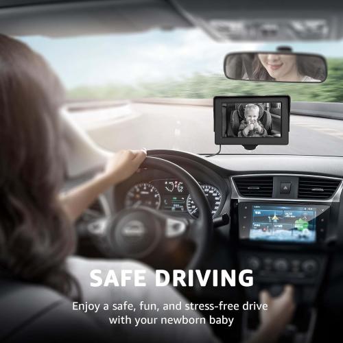 Black 4.3 GROWNSY Baby Car Camera, HD Display Baby Car Mirror with Night Vision Feature, 4.3 inch Baby Car Camera with Monitor Wide Clear View, Backseat Camera Rear Facing to Observe Baby’s Every Move