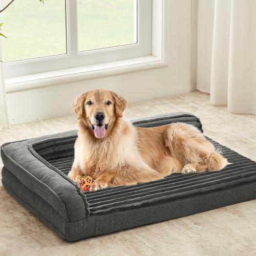 WINDRACING Orthopedic Dog Beds for Large Dogs 40x28 inch, L Shape Waterproof Dog Bed with Bolster Sides, Washable Big Pet Bed with Removable Cover & Non-Slip Bottom, Gray