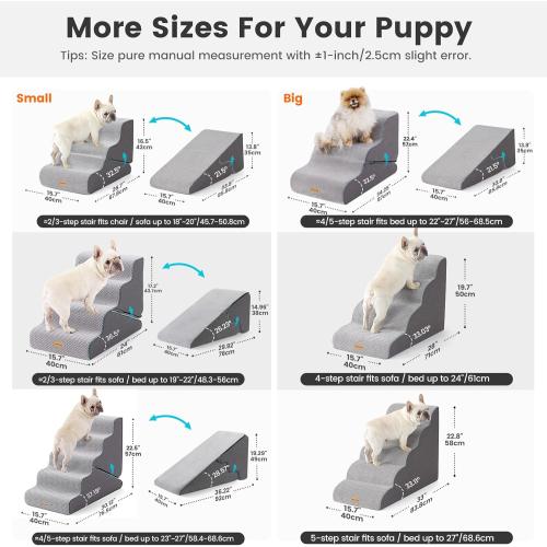 Gardner Pet Dog Stairs for Small Dogs 16.5 H, 2 in 1 Transformable 3-Step Pet Stairs and ramp, Dog Steps for Couch (13-20 in) with Durable Non-Slip Waterproof Cover and CertiPUR-US Certified Foam