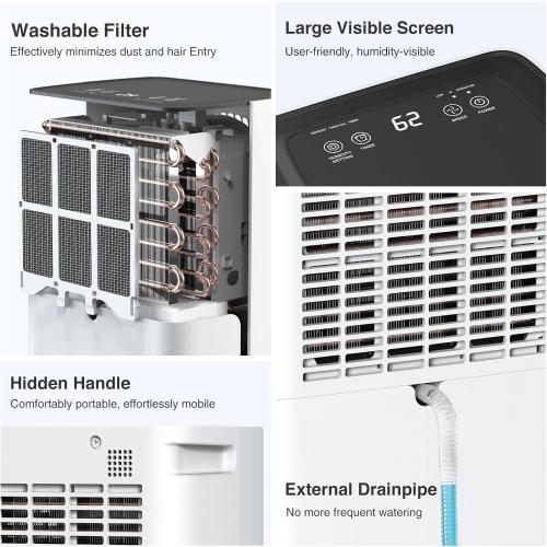 Dehumidifier,1500 Sq. Ft 21 Pint Dehumidifier for Basement with Drain Hose for Home Large Room Bathroom Bedroom - Smart Humidity Control, 24H Timer, Auto Manual Drain, 3 Modes