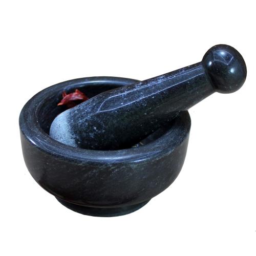 5 Diameter Natural Stone Mortar and Pestle Set as Spice Grinder, Medicine Masher - Okhli & Musal (Black)