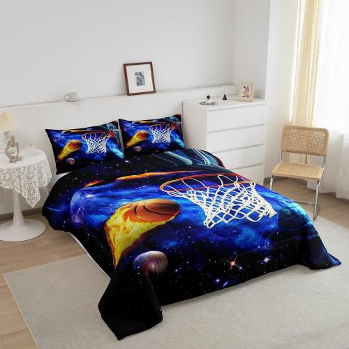 Castle Fairy Basketball Comforter Set Twin Size,Basketball Hoop Duvet Insert for Kid Teen Boys Girls Room Decor,Galaxy Planet Quilted Duvet,Outer Space Quilt Cover with 1 Pillowcase