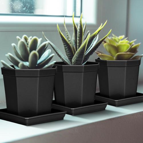 LWALRS Square Plant Saucer 20 22 Inch 2 Pack, Extra Large Plant Saucers, Deep Plant Trays for Pots, Heavy Plastic Water Tray Tor Plants, Planters for Indoors and Outdoors Plants (20 inch Black)