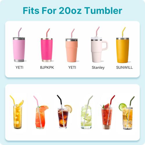 20 oz Straight Metal Straws with Silicone Tip for 20 oz Tumbler, Stainless Steel Reusable Drinking Metal Straw for YETI, STANLEY, US Acrylio, BJPKPK, Simple Modern and so on