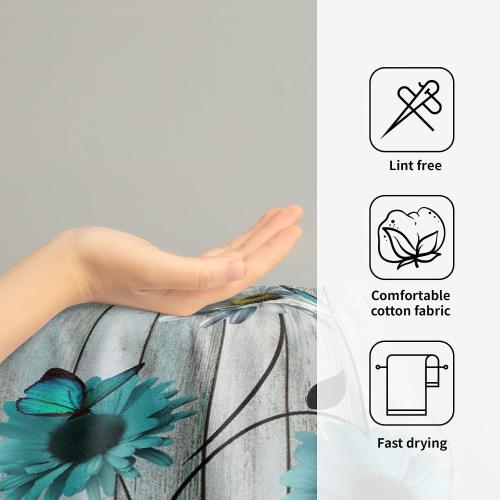 Teal Floral Hand Towels Set of 2 Rustic Daisy Fingertip Towel Soft Absorbent Guest Bath Towel Kitchen Dish Towel for Spa Home Bathroom
