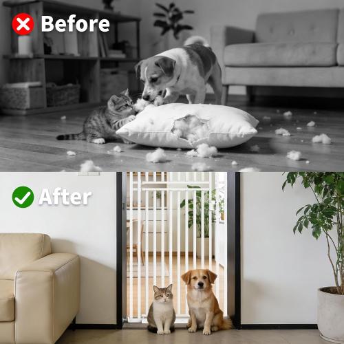 78.74 Extra Tall Cat Gate for Doorway, Wide Adjustable 27.56-32.28 No Drilling Pet Proof Safety Door Gate, Pressure Mount Full Dog Barrier for Stairs Kitchen House-White