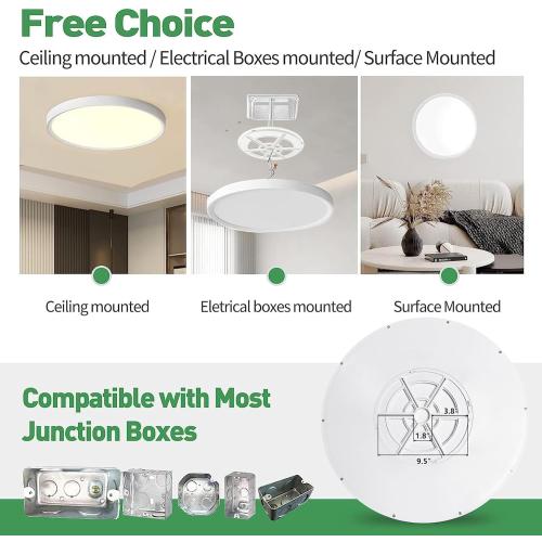 20 Inch Large LED Flush Mount Ceiling Light with Remote, 40W,4350LM, 3000K-6000K Selectable, White Round Flat Panel Low Profile Ceiling Light Fitures for Hallway, Kitchen, Bedroom, Laundry Room